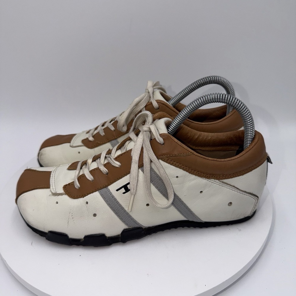 Diesel Evelyn Vintage Y2K White Tan Leather Low Top Sneakers Women's 8.5